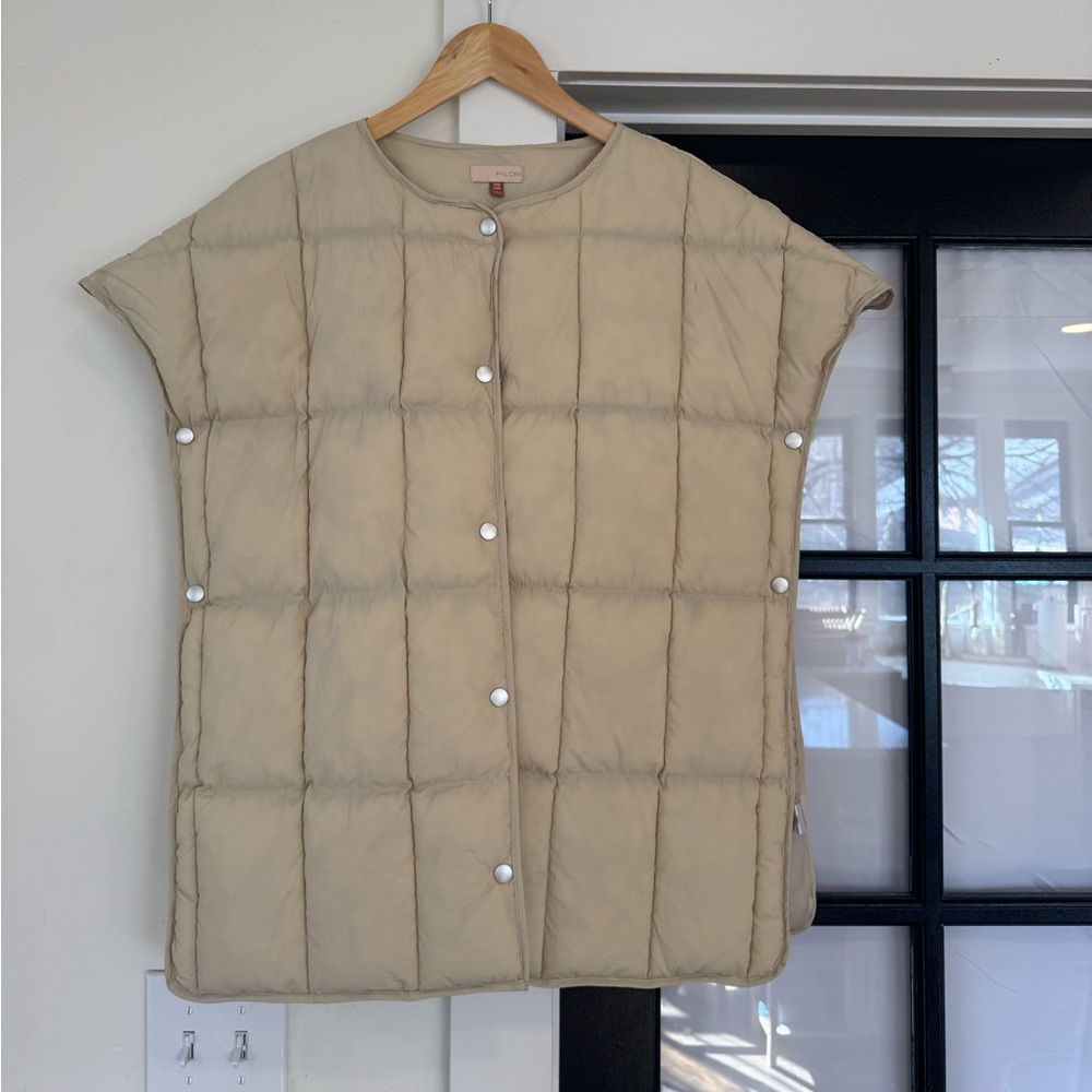 Anthro Tan Quilted Button-Up Vest